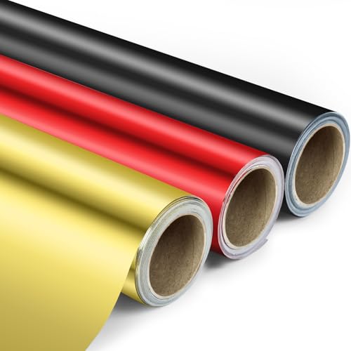 KMER LIFE Metallic Wrapping Paper Rolls - 3 Rolls Premium Gift Wrapping Paper 17 x 120 Inch Each Birthday & Christmas Wrapping Paper Baby Shower & Party (Red Black Gold)