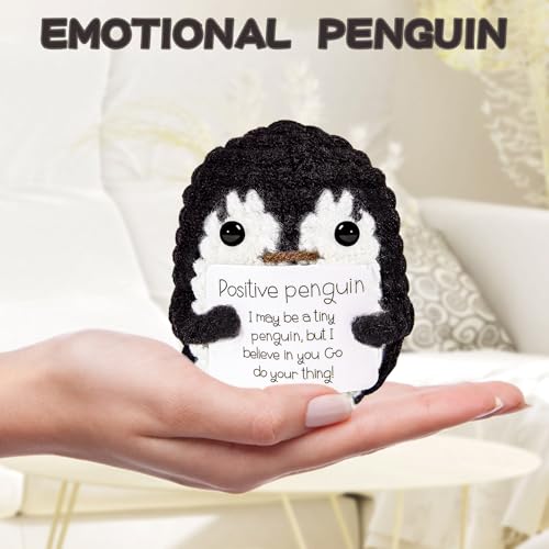 Image of Hoedia Emotional Penguin Small Mother's Day Easter Gifts for Women Men Her Him, Positive Crochet Cute Funny Inspirational Support Stuffers College Office Friend Birthday Basket Filler Decorations