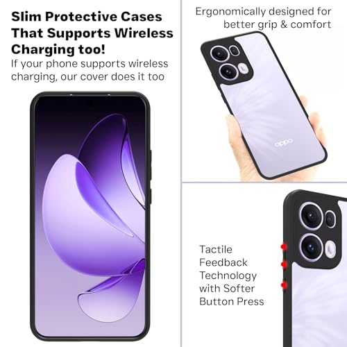 Image of RIGGEAR Shockproof Sleek Hybrid Armor Back Cover Case for Oppo Reno 13 Pro / Reno13 Pro 5G (Clear PC + Black TPU Bumper)