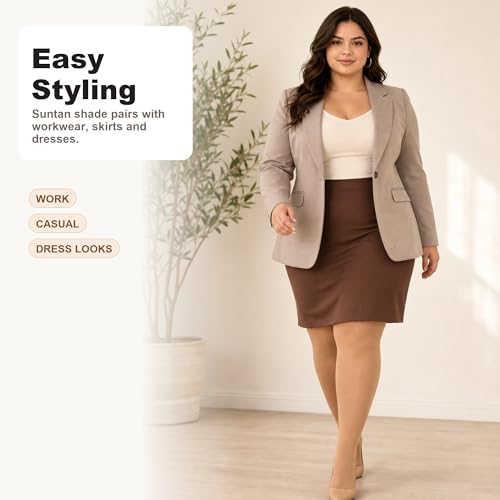 Image of HeyUU Plus Size 80D Semi-Opaque Tights, Soft High Waist, XL-4XL | Curvy Fit,No-Roll Waist,Soft Stretch,Smooth Coverage,Everyday Wear