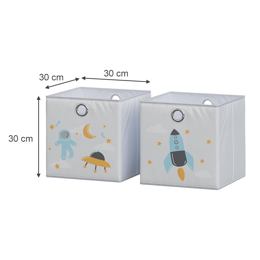 Vicco Boîte pliante, Gris (espace), 30x30cm (motif univers), avec œillet pour un retrait facile et motifs adaptés aux enfants