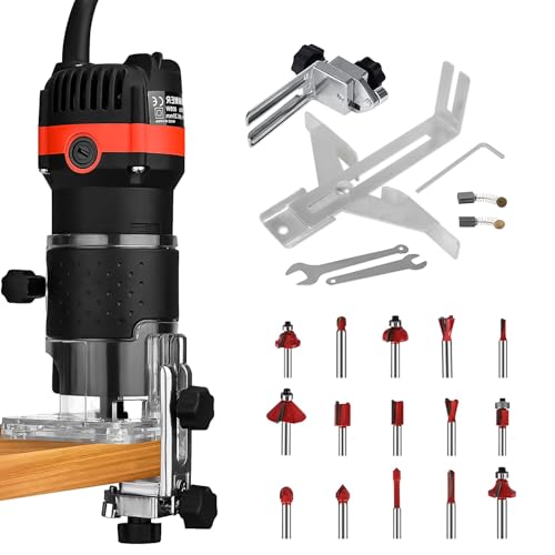 Tupia Manual 220V 800W, Fresadora Manual para Madeira, Tupia para Trabalhos em Madeira, 30000 RPM Aparador de Bordas Compacto, com Conjunto de Fresas de Carboneto de Tungstênio de 1/4'