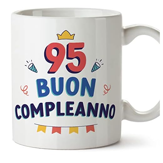 MUGFFINS Tazas 95 Cumpleaños - En Italiano - Buon compleanno! - 11 oz / 330 ml - Regalo original y divertido