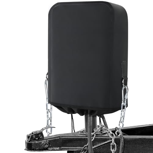 RV Electric Tongue Jack Cover – Heavy-Duty Waterproof Design with Chain Hooks, Protective Black Cover for Outdoor Camper Accessories