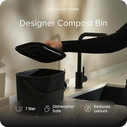 Black Sweden Home Organiczny kosz kuchenny 7 l do kompostu - Bezwonny pojemnik na odpady spożywcze z pokrywką - nadaje się do mycia w zmywarce i przyjazny dla środowiska - codzienny organizer kuchenny