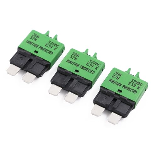 DC 12V 24V 30A Manual Reset Fuse Circuit Breaker ATO/ATC Low Profile Single Pole 30 Amp Thermal Breakers max 32 Volt DC for Automotive Car Truck RV Solar Boat Marine ATV Motorcycle, UL, 3 Pack