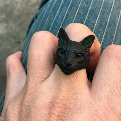 XJruixi Personnalisé Mignon Réglable Grande Tête Chat Bague Argent Couleur Plaqué Hommes Mode Animal