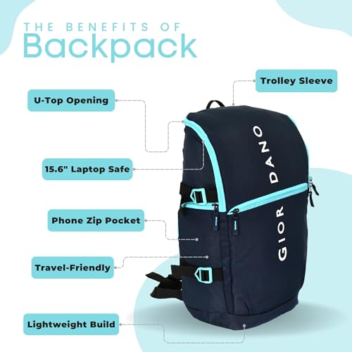 Image of Giordano Unisex 20L Large Durable Polyester 15.6-inch Laptop Backpack | Padded Bag with Multiple Pockets & Trolley Sleeve | Perfect for Travel, Work & College