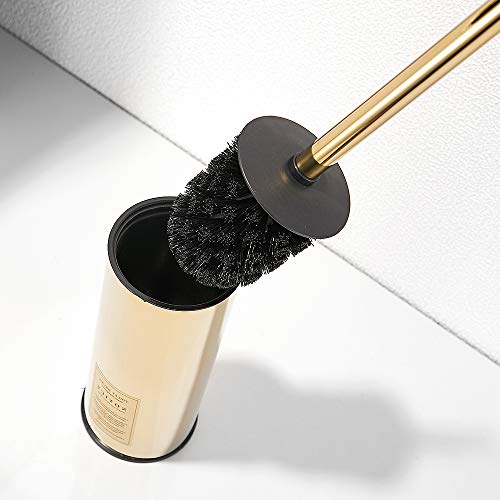 Image of Freestanding Toilet Brush Holder for bathrooms 304 Stainless Steel Toilet Brush Stand Round Storage and Organization Rust Resistant 18-inch high Polished Gold Finished