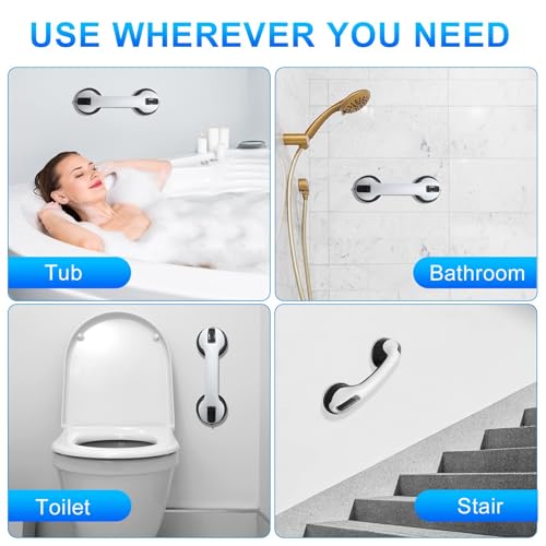 Shower Handle 2 Pack 12 inch Grab Rails, Bathroom, Bathtubs, Bath Safety Grab Bar with Strong Hold Suction Cup for Elderly, Handicap, Seniors for Wall Handle, White - 5