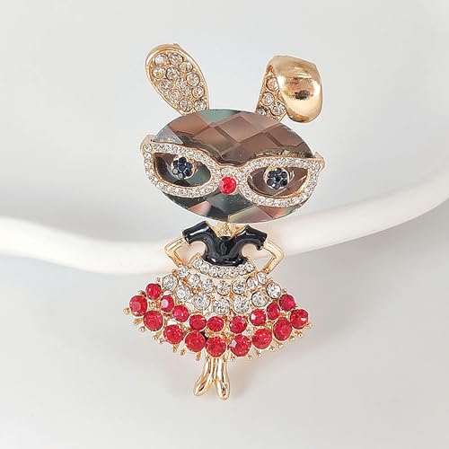 Image of Cubic Zirconia Rabbit Brooch Pin,Vintage Charming Rhinestone Chunky Cartoon Glasses Bunny Lapel Pin,Aesthetic Accessories Jewelry Gift for Women