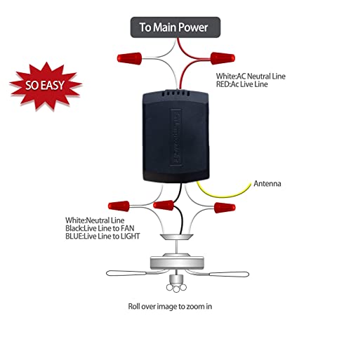 Image of Ceiling Fan Remote Control Kit, Universal Small Size Receiver Fit for Hampton Bay Harbor Breeze Hunter Dimmable DIMMER-2 Pack