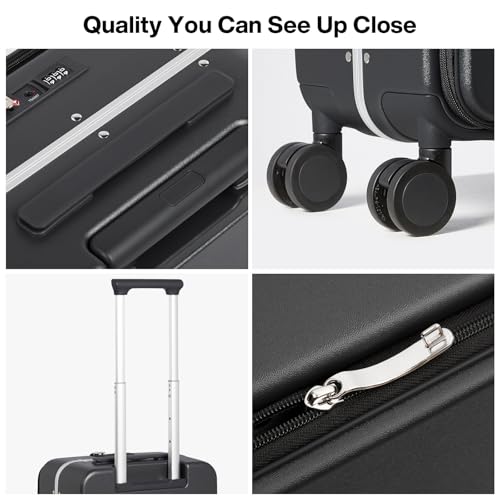 Image of mixi 17x14x9 Carry On Luggage Underseat PC Hard Shell Suitcase Top Opening Aluminum Frame Travel Suitcases with Wheels, Black