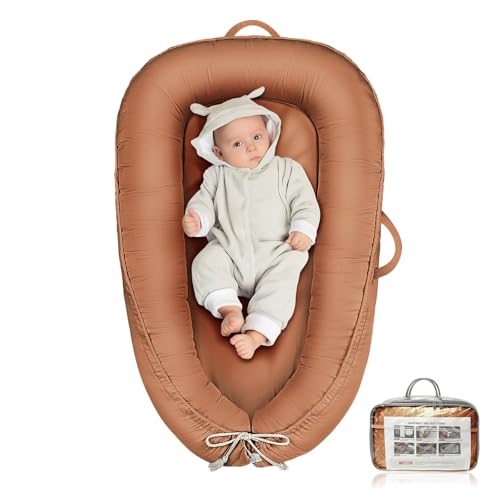 Image of Baby Lounger - Infant Lounger for Newborn 0-24 Months, Pure Cotton Breathable Baby Nest Lounger Cover, Newborn Essentials for Baby Boys & Girls, Co Sleeper Portable Baby Bed for Home and Travel