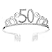 Corona per Compleanno 50 Anni Cerchietto Diadema Principessa Donna Tiara Strass Cristallo con Pettine Decorazioni per Feste di Compleanno o Torte di Compleanno (Argento)