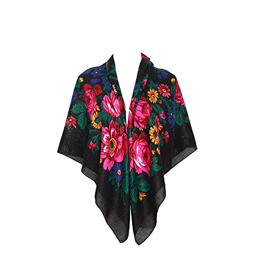 Spring And Autumn Bohemian Style Flowers Shawls Scarves, FJb110x110cm Russian And Ukrainian Style Square Shawls Scarves