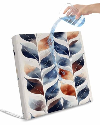 2 Pack Navy Blue Burnt Orange Waterproof Cushion Covers with Ties, Outdoor Patio Chaise Lounge Chair Seat Cushion Slip Covers Replacement(Only Cover) Abstract Palm Leaf Botanical 22