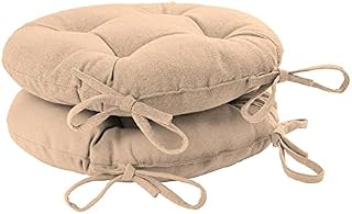 Harbour Housewares 2x Natural 40cm x 40cm Round Seat Pad With Ties - Cotton Lined Outdoor Indoor Padded Chair Garden Dining Set