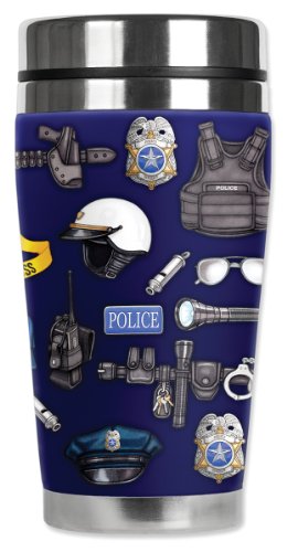 Mugzie Police Department Travel Mug With Insulated Wetsuit Cover, 16 Oz, Multicolor #TOP16