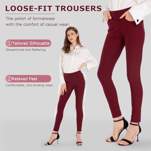 Image of Ginasy Dress Pants for Women, Pull-On Business Casual Leggings | Classic Colors; High-Rise Tummy Control; Stretch Knit Fabric; Pull-On Fit with Functional Pockets