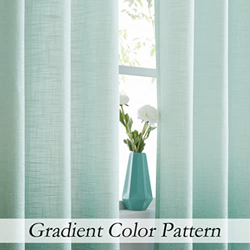Central Park Ombre Window Curtain Panel Linen Gradient Print on Rayon Blend Fabric Drapery Treatments for Living Room/Bedroom, Cream White to Aqua, 40" x 84", Set of 2 - Image 2