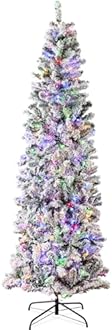 Best Choice Products Flocked Pencil Christmas Tree, Pre-Lit Slim 12ft Artificial Holiday Decoration, 2-in-1 White & Multicolor Lights, Lighted Decor