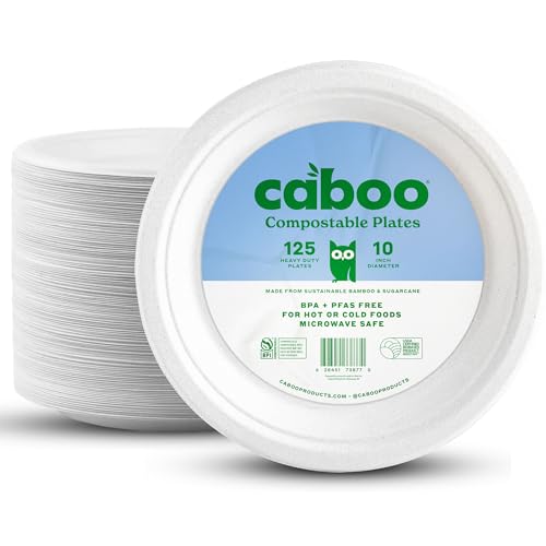 Caboo Disposable Bamboo Paper Plates, 125 Pack of 10 Inch