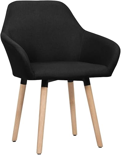 Miniatura 4 de vidaXL Juego de 2 sillas de comedor, cómodas sillas de tela negra con patas de madera maciza, diseñadas ergonómicamente para el comedor del hogar o