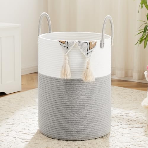 Image of Artfeel Laundry Basket,Woven Cotton Rope Laundry Hamper,60L for Decorative Storage of Dirty Clothes,Toys and Blankets in Bathroom,Baby Room and Living Room