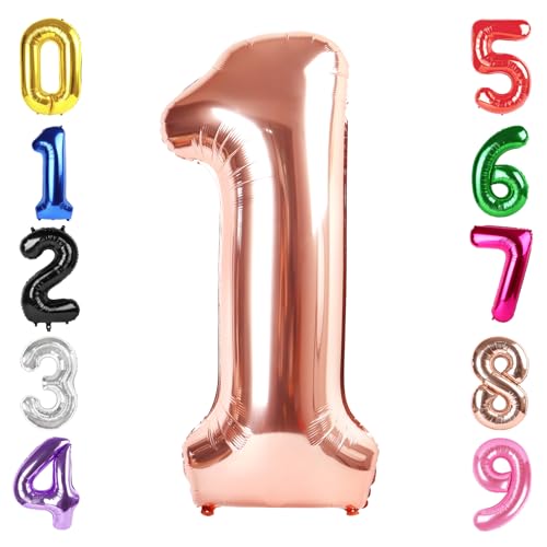 Image of 40 In Rose Gold Number 1 Balloon, 1st Birthday Party Decorations for Women | 40 Inch Rose Gold inflatable foil number balloons, large birthday decorations for 1st birthday