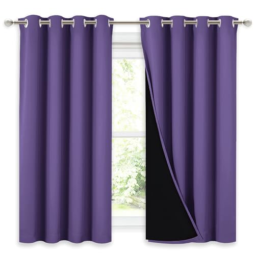Image of NICETOWN 100% Blackout Curtains with Black Liners, Thermal Insulated Full Blackout 2-Layer Lined Drapes, Noise Cancellation Window Drapes for Dining Room (Lilac Purple, 2 Panels, 52 inch W by 54 inch L)