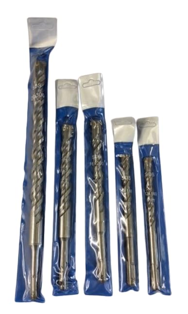 SDS Plus Masonry Drill Bit Set, Cross Tip 5 piece, 20mm 18mm 16mm 14mm 12mm for Masonry Brick Concrete in a plastic storage tube - Image 4