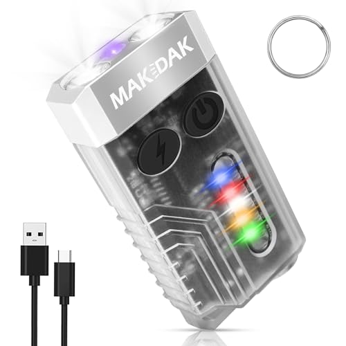 V10 Small Powerful Keychain Flashlight - 365nm UV Light Super Bright 1000 LM, Keychain Light USB Rechargeable flashlights 12 Modes, IPX4 Pocket Flashlight White Christmas Gift