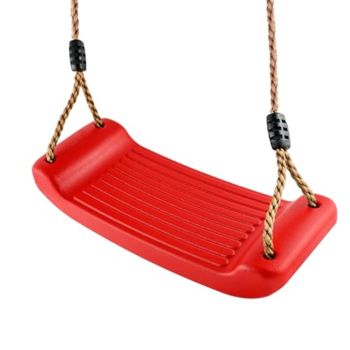 Schaukelsitz/Schaukelbrett/Brettschaukel aus witterungsbeständigem Kunststoff, Seile verstellbar bis 200 cm, Farbe: (rot)