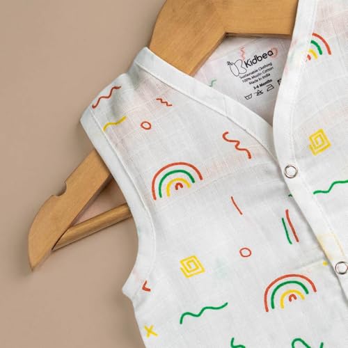 Image of Kidbea Newborn Baby Jhabla Muslin Cotton Clothes for Boys & Girls | Soft Breathable, Cute Printed Sleeveless Baby Wear with Button Closure