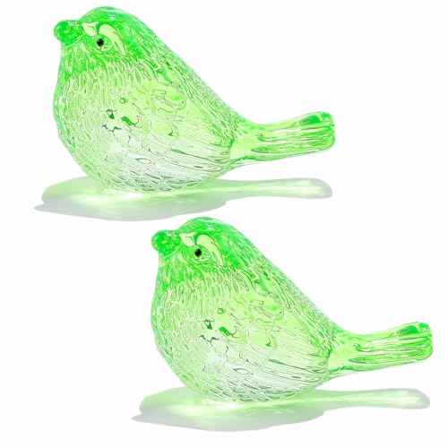 YWHL 2Pcs Green Crystal Birds Figurines Handmade Bird Gifts for