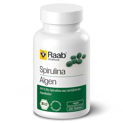 Raab Vitalfood Bio Spirulina-Tabletten, 200 Stück, vegan, laborgeprüft, glutenfrei, mit Vitamin A und Vitamin K, ohne Zusätze, Mikro-Algen, 80 g Raab Vitalfood Bio Spirulina-Tabletten, 200 Stück, vegan, laborgeprüft, glutenfrei, mit Vitamin A und Vitamin K, ohne Zusätze, Mikro-Algen, 80 g