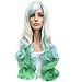 WeeH Women Wigs Long Hair Heat Resistant Spiral Curly Cosplay Wig Fashion Wavy Costume Daily Party (bule green gold)