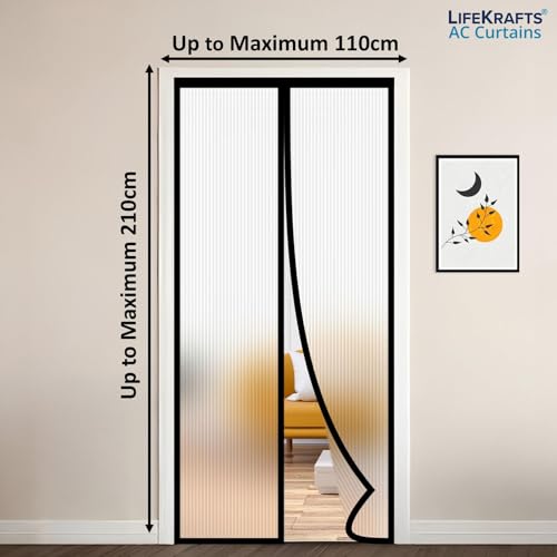 Image of LifeKrafts Customizable Magnetic AC Curtain | Thermal Screen | Insulated | Translucent and Ribbed Design | Insect Screen,Pest Control,Privacy Screen and Dust Control,Upto Maximum 210x110cm