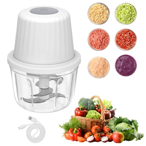 CEWROM Cortador de cebolla eléctrico, cortador de verduras, 400 ml, picadora de cebolla, multipicadora eléctrica, recargable, con cable de carga tipo C para carne, cebolla, ajo, nueces (blanco)