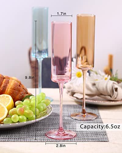 Copas de champán cuadradas multicolor de cristal de 6.5 oz set de 6 6