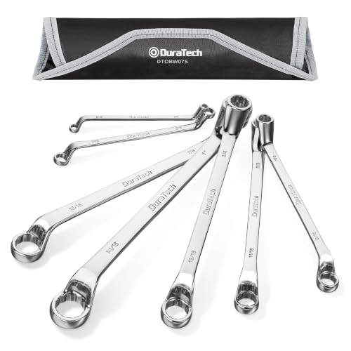 Image of DURATECH 7-Piece Offset Box Wrench Set, SAE, 1 /4 inch to 1-1 /16 inch | 75-Degree Offset, CR-V Steel, 12-Point, Corrosion Resistance, 7-Piece with 14 Sizes, Rolling Pouch for Convenient Storage