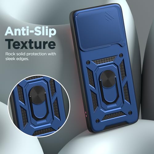 Image of Pikkme Back Cover for Oppo Find X9 5G | 360 Protection Case | Sliding Camera Shield Cover & Ring Holder Stand D10 Tough Armor Bumper Case (Blue)