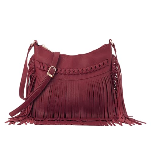 Sac hobo à franges vintage Fecialy en cuir PU marron style western