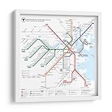 Canvas Lab | Boston Subway - MBTA | 11 x 11 in | Fine Art Framed Print, Frame Color: White | Cities, Illustrations, Maps, Public transport, Transportation, Americana, Street Scene