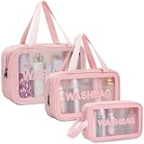 DAPOWER Travel Toiletry Bag for Women, Matte Translucent Shower Bag with Handy Handle, Makeup Cosmetic Organizer Bag for Travel Toiletries Accessories (Pink)