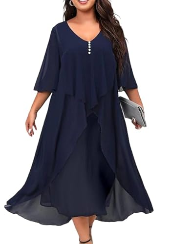 Vafect Womens Chiffon Floral Print Maxi Dress Elegant Half Sleeve