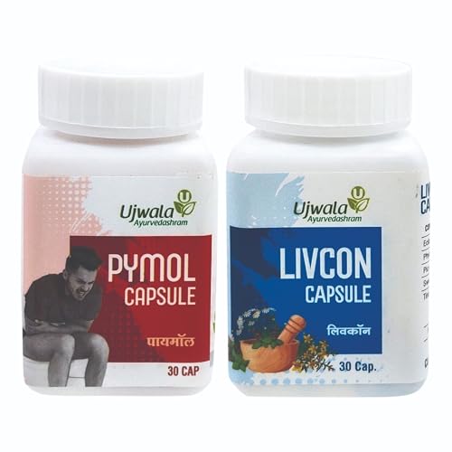Ujwala Ayurvedashram Pymol+Livcon Capsule(30 Cap) Fast relieve in bleeding, burning & pain I For Piles, Fissure. Fistula, Inflammation & Rectum