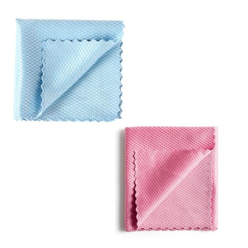 LQIOACU 2 Paños de Microfibra, Paños de Microfibra para Coche, Paños de Microfibra para Limpiar Coche, Ventanas, Cristales, Cocina, Cristales, Espejos, Grifos y Baño (Azul, Rosa)