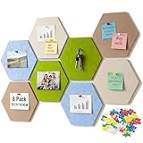 SRunDe 8 Stück Filz Pinnwand Selbstklebend Sechseckig 25x21x0.9CM mit 50Reißnägel Bunt Selbstklebende Pinnwände aus Kork Filz Wandpaneele Memoboard Hexagon Korkplatten für Die Wand Kinderzimmer Schule